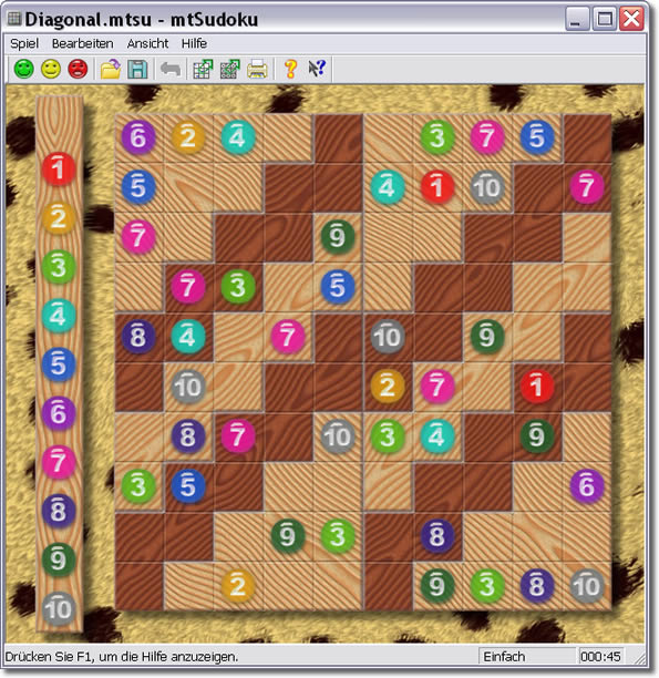 10x10 Sudoku mit Flächen im Diagonalmuster